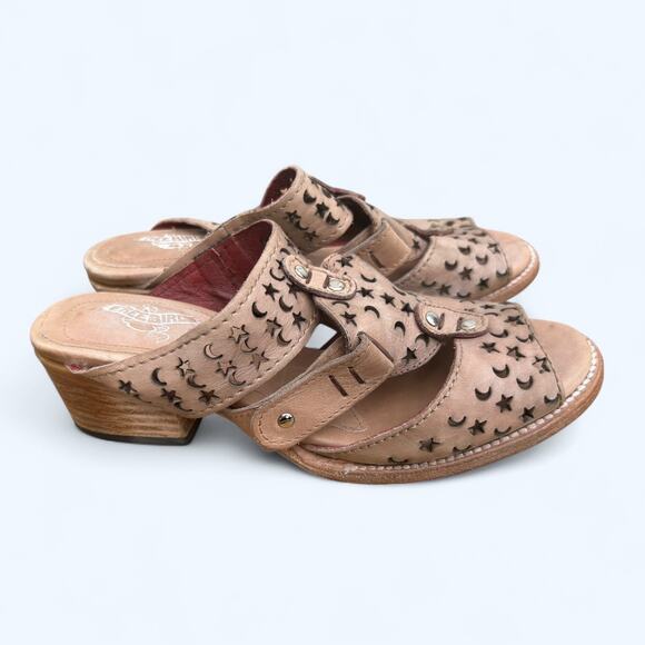 Freebird by Steven Block Heel Slide Leather Sandals Moonstar Ice womens 10 M Tan - Picture 11 of 13